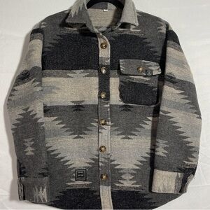 Men's Grey Patterned Wool-Blend Button Jacket